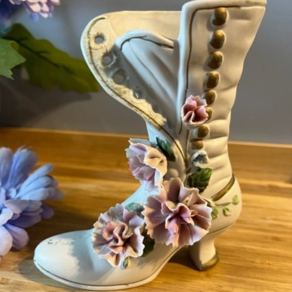 Lefton Victorian Button up boot with flowers Vintage ** READ**